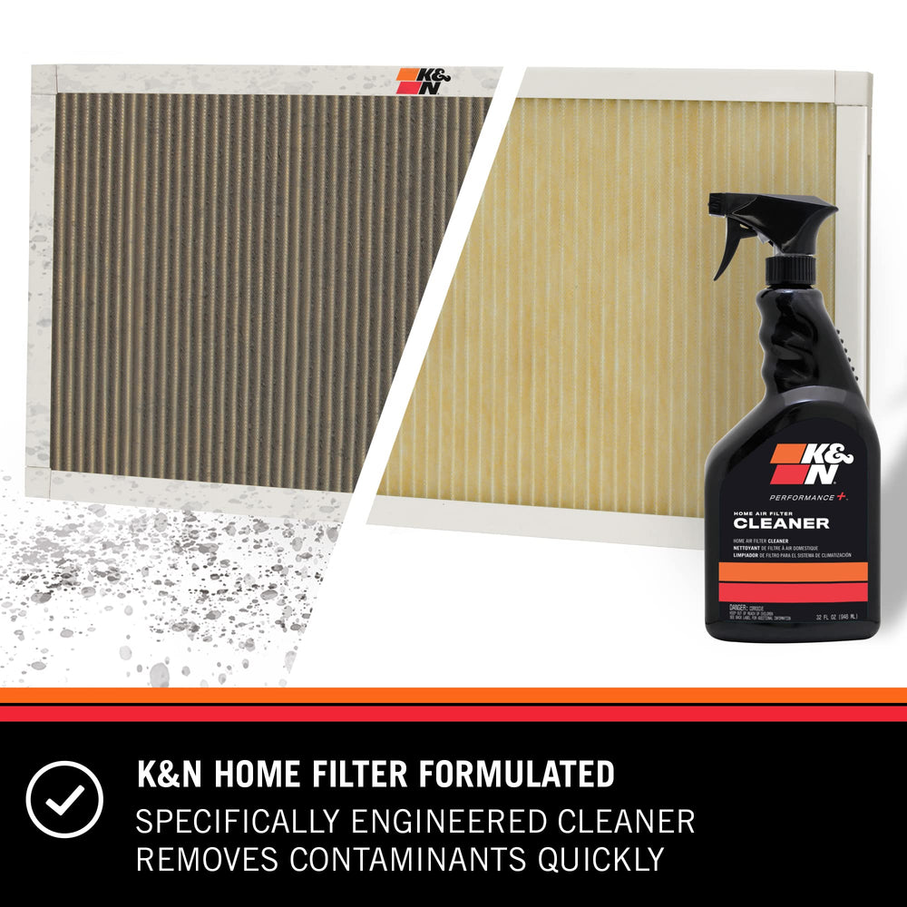 K&N cleaner spray action on HVAC filter demonstrating easy application and penetration