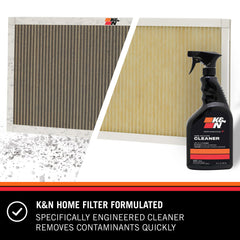 K&N cleaner spray action on HVAC filter demonstrating easy application and penetration