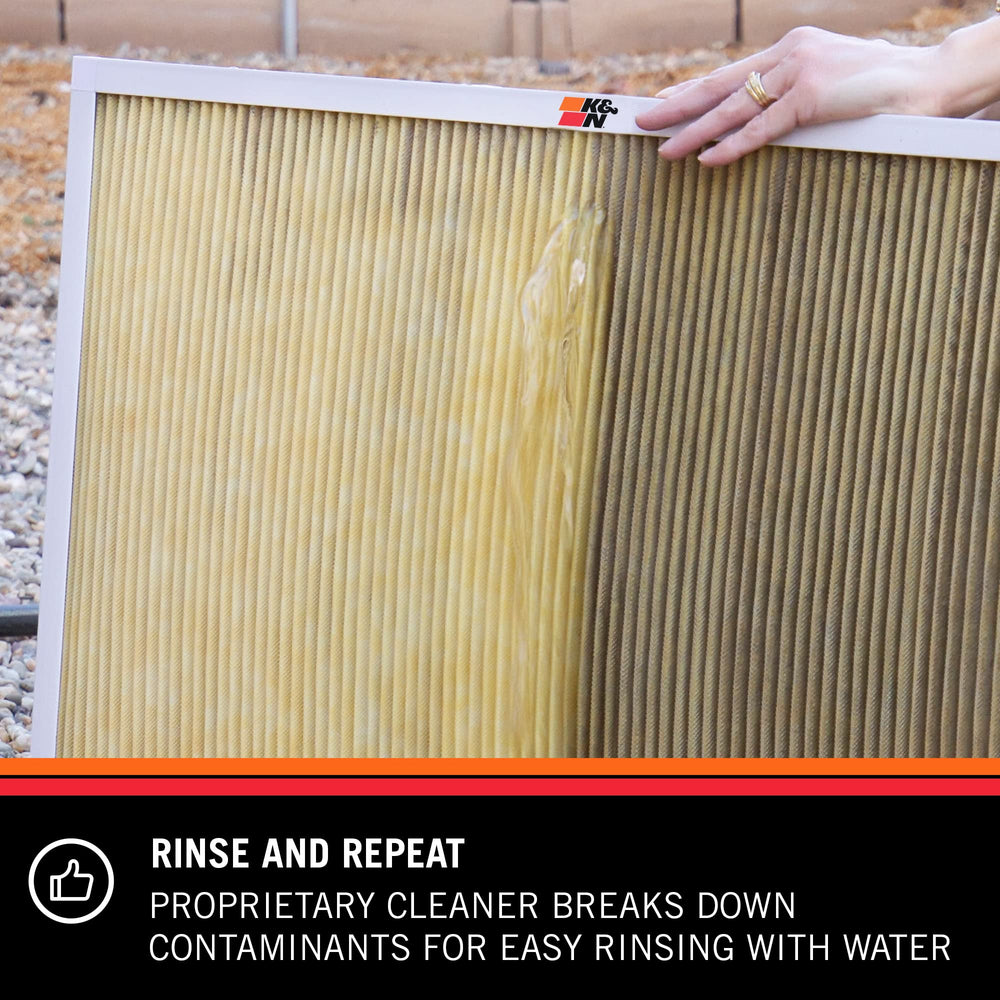 Home HVAC filter being cleaned with K&N spray showing quick maintenance benefit