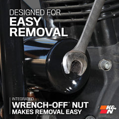 K&N welded 17mm nut close-up for fast removal and easier maintenance