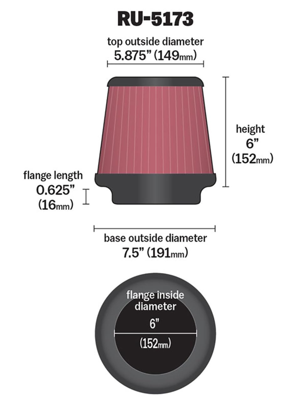 K&N RU-5173 side profile highlighting compact 6-inch height benefit