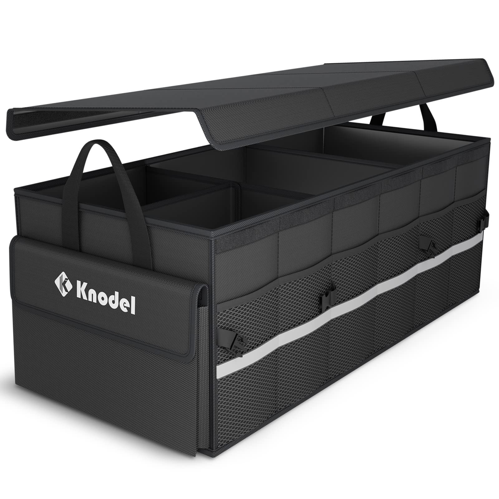K KNODEL front view showing organized compartments and secure lid benefit