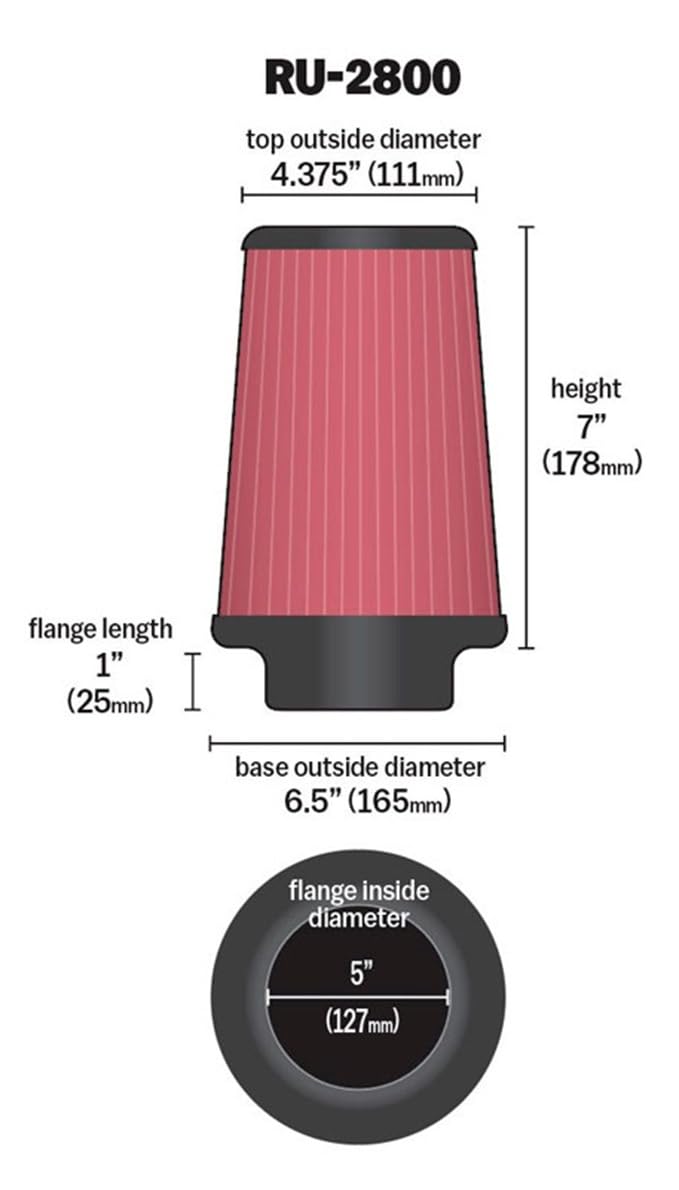 K&N RU-2800 top view highlighting filter opening and improved flow