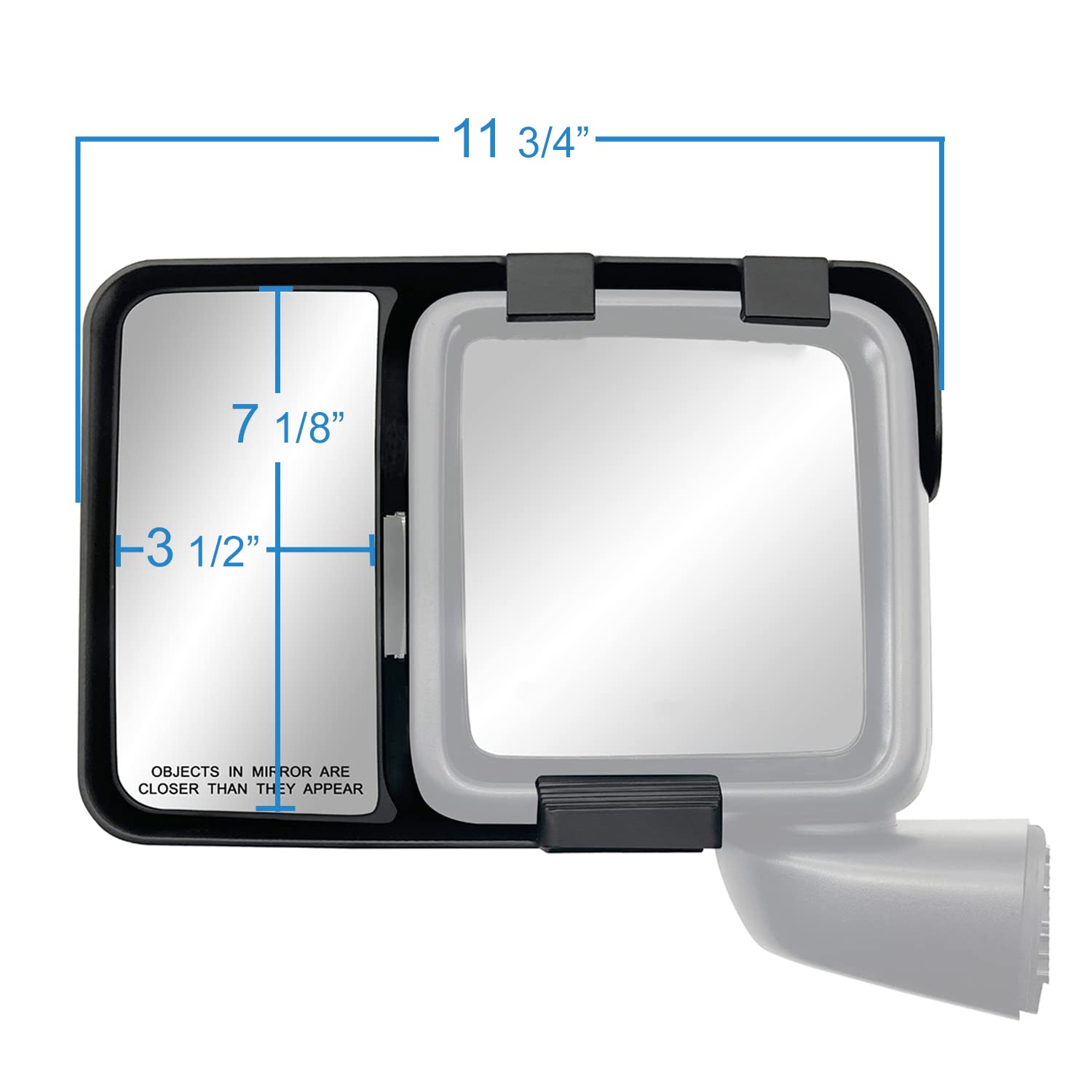 K Source folded mirror with extension showing space-saving convenience