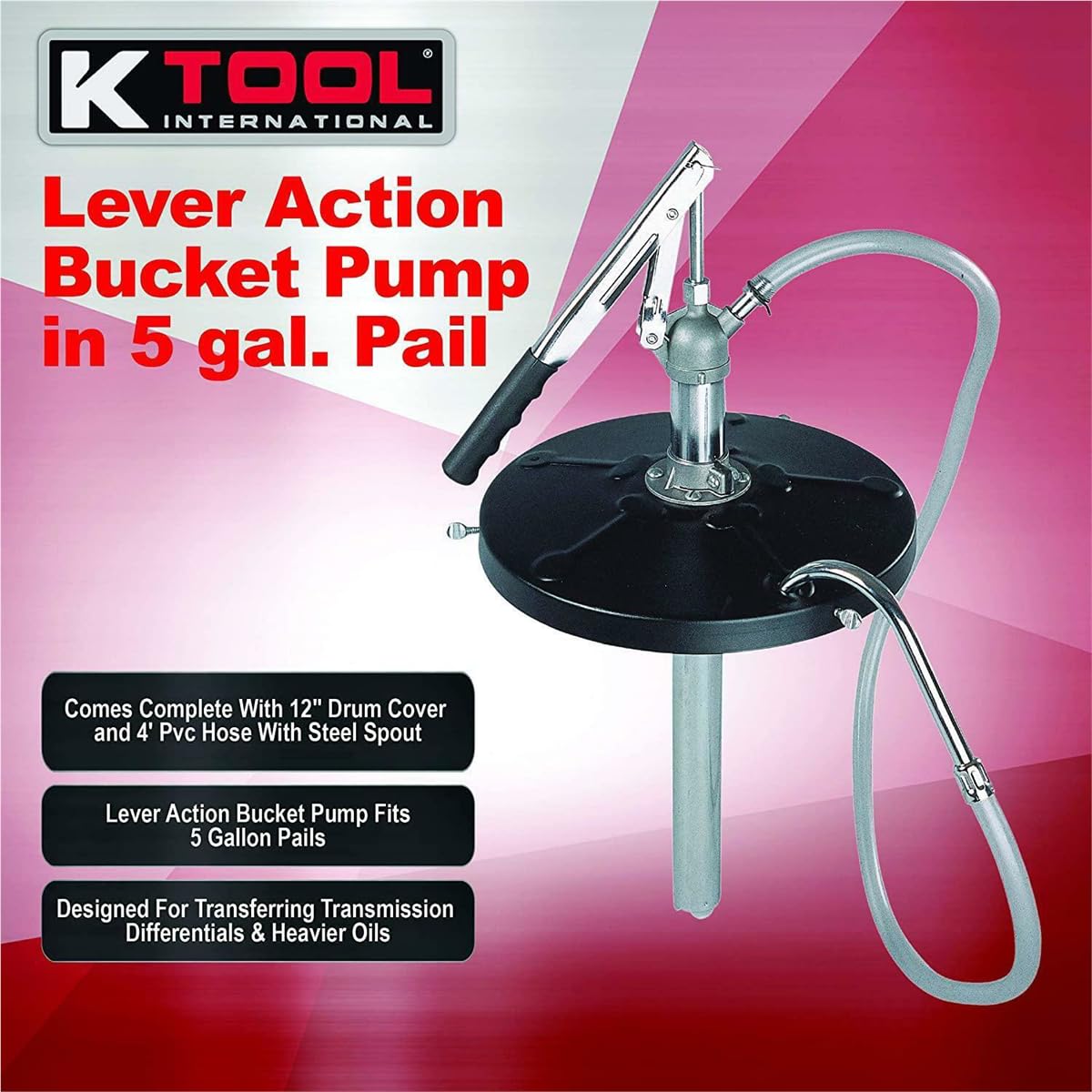 K Tool International 12-inch drum cover top stabilizing pump in pail for secure transfer