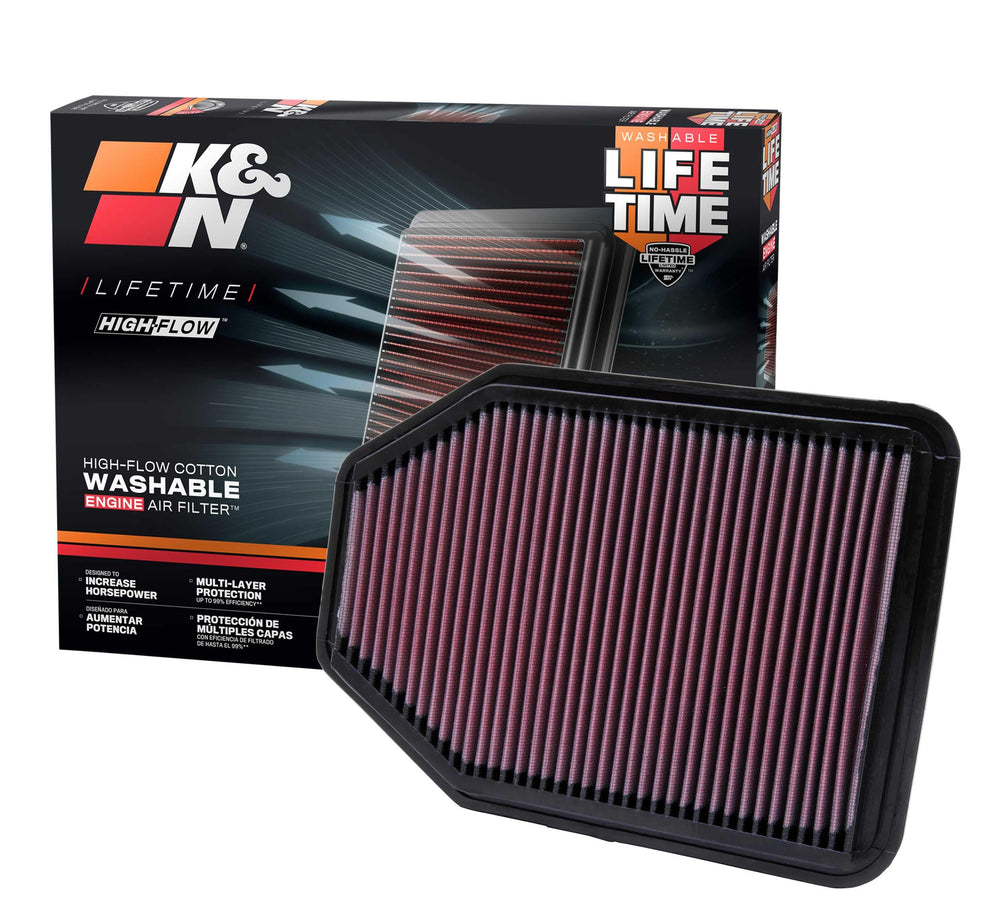 K&N front packaging 22-2364 showing compatibility and fit benefits