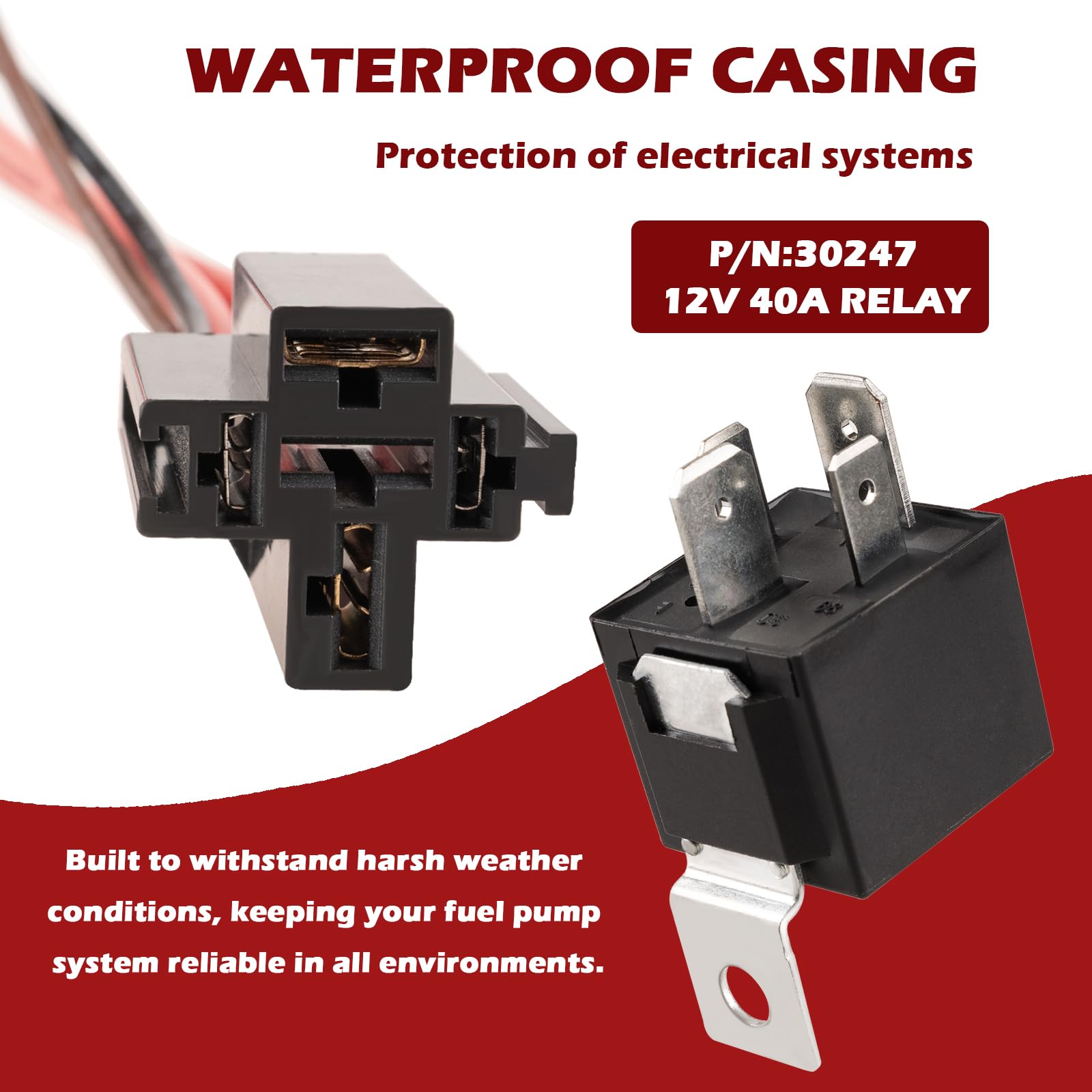 KACOLA waterproof 40A relay close-up highlighting durability and weather resistance