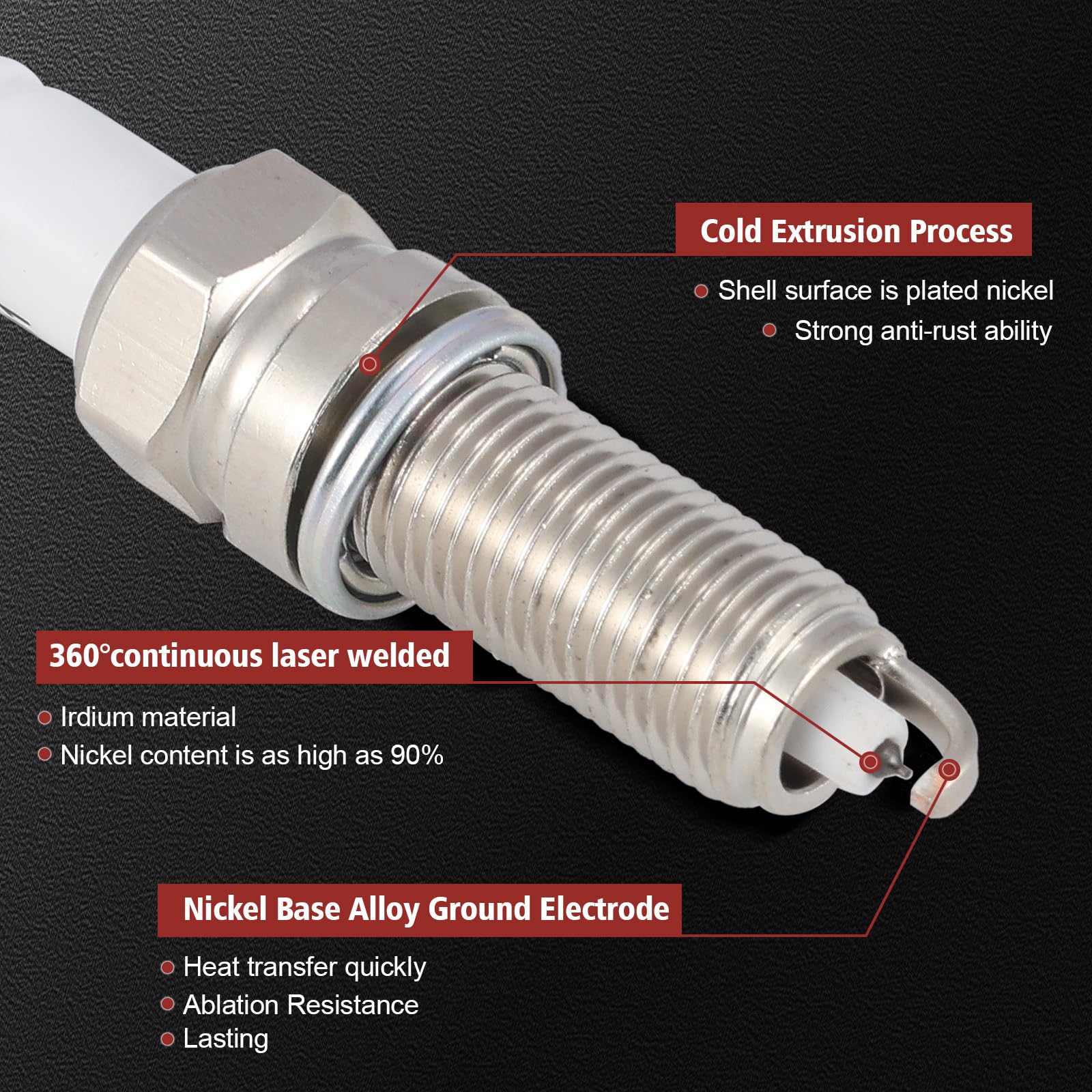 KacuYelin iridium spark plug detail showing laser-welded electrode longevity