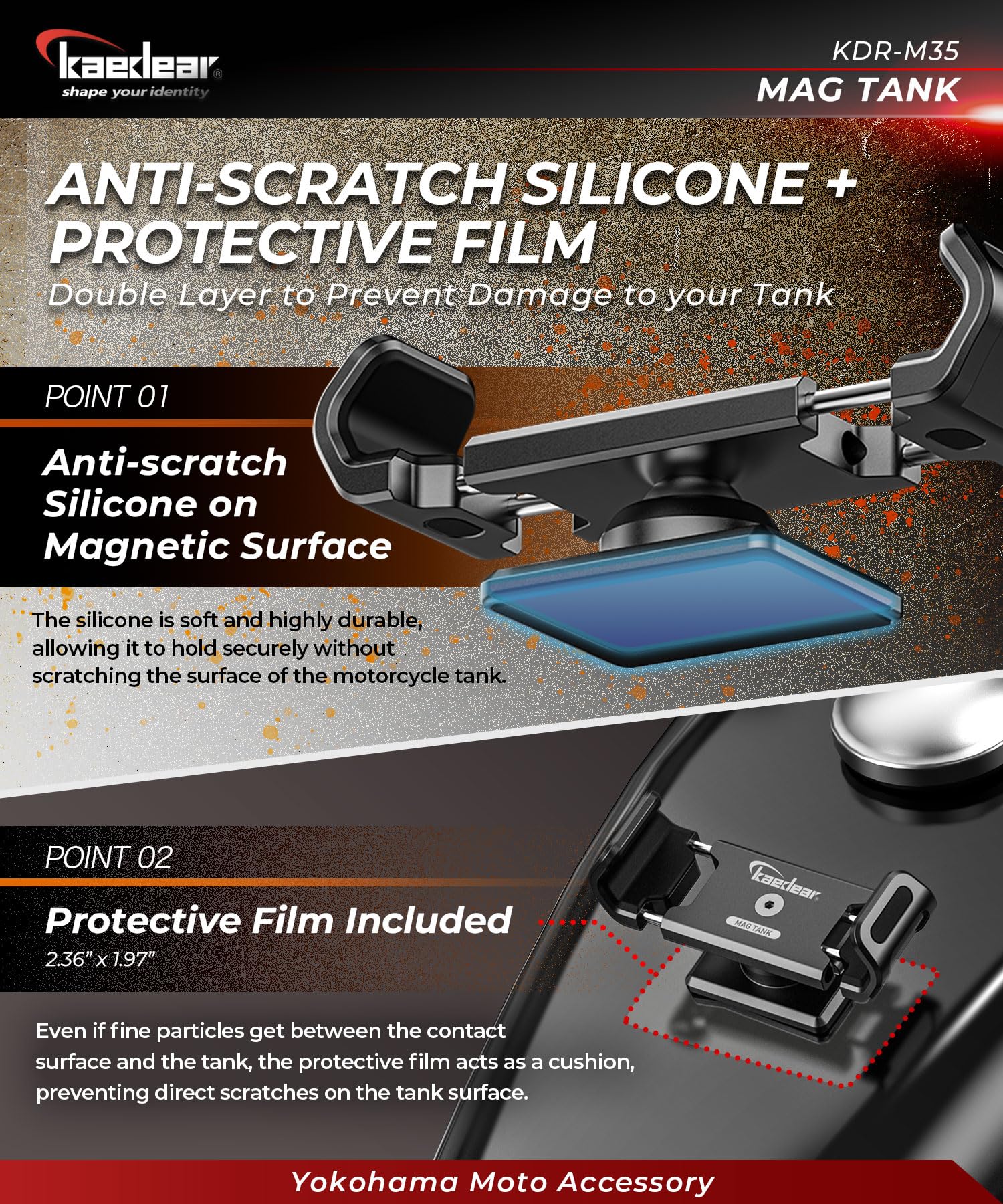 Kaedear detailed view of aluminum arm grip demonstrating durable secure clamp