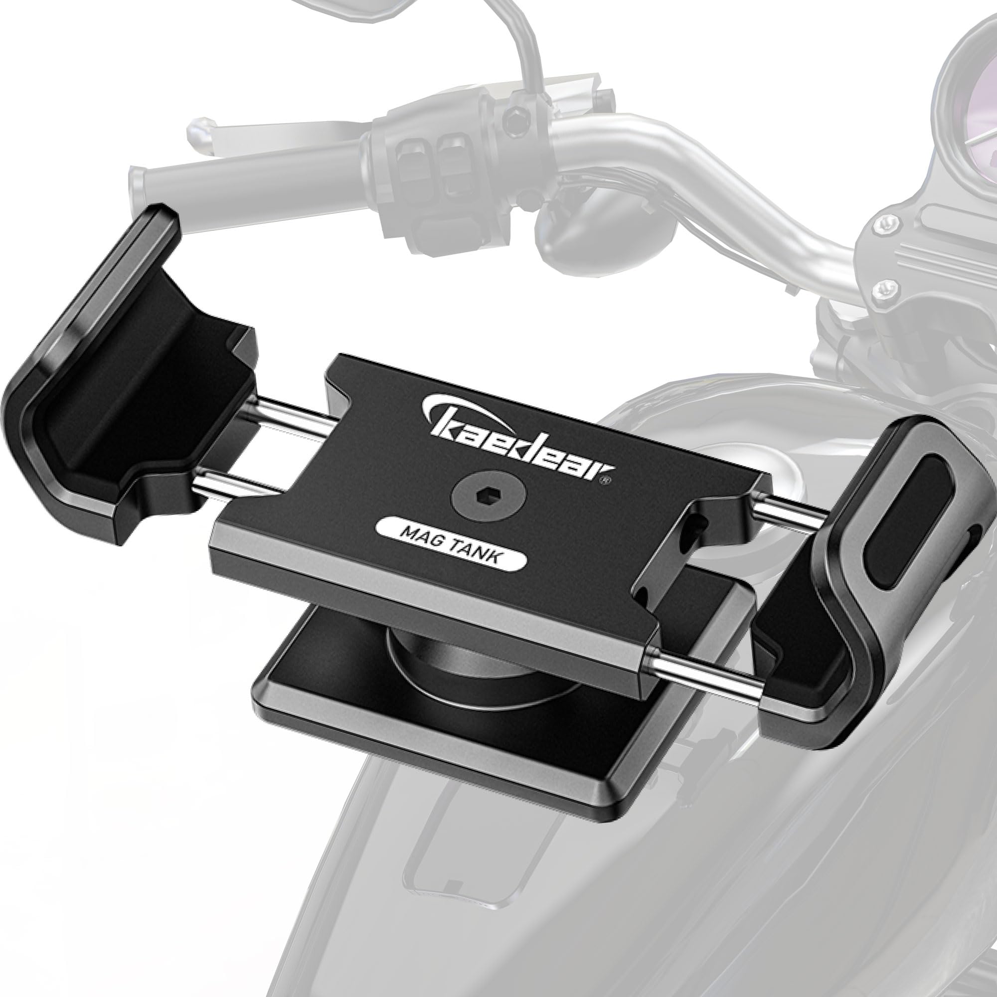 Kaedear KDR-M35 front-mounted on motorcycle tank showing stable navigation view