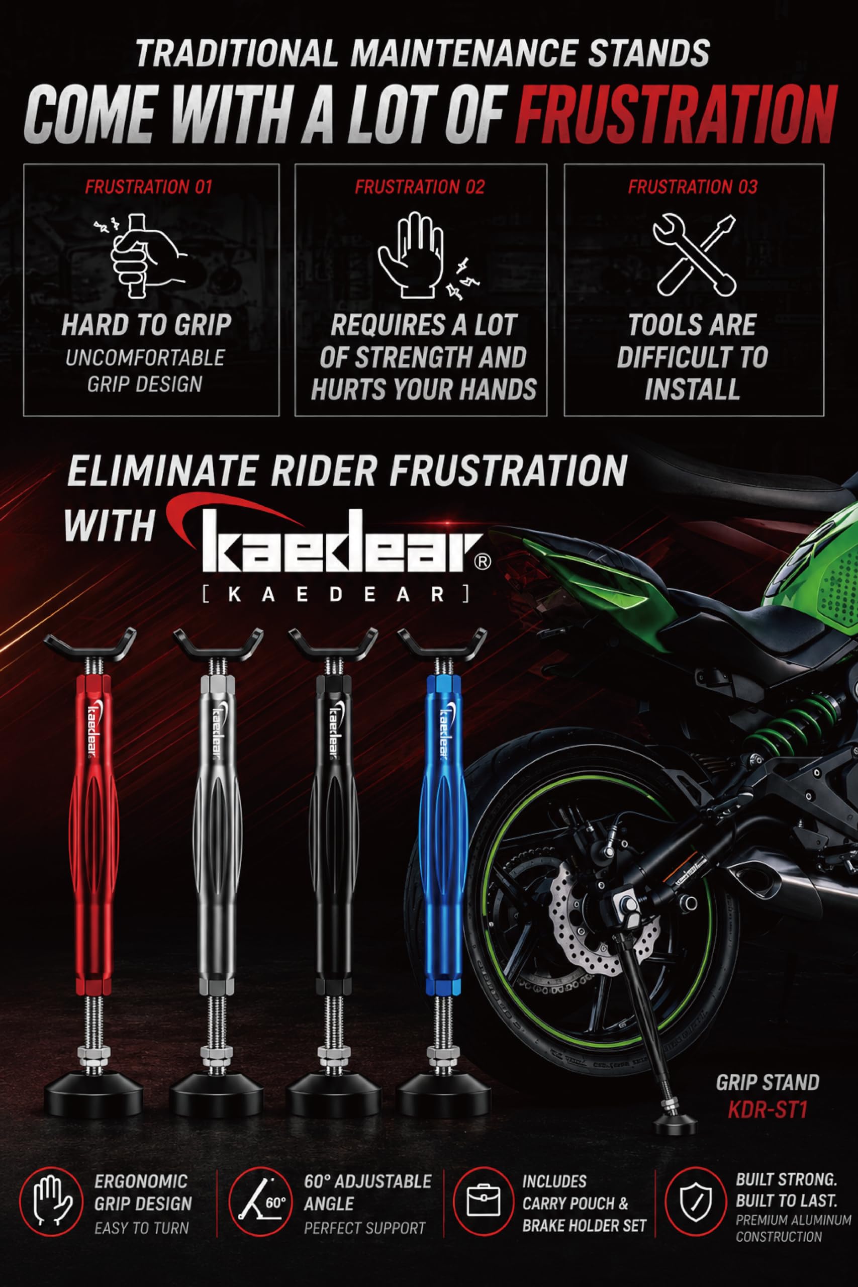 Kaedear red brake holder detail for visibility and secure wheel hold