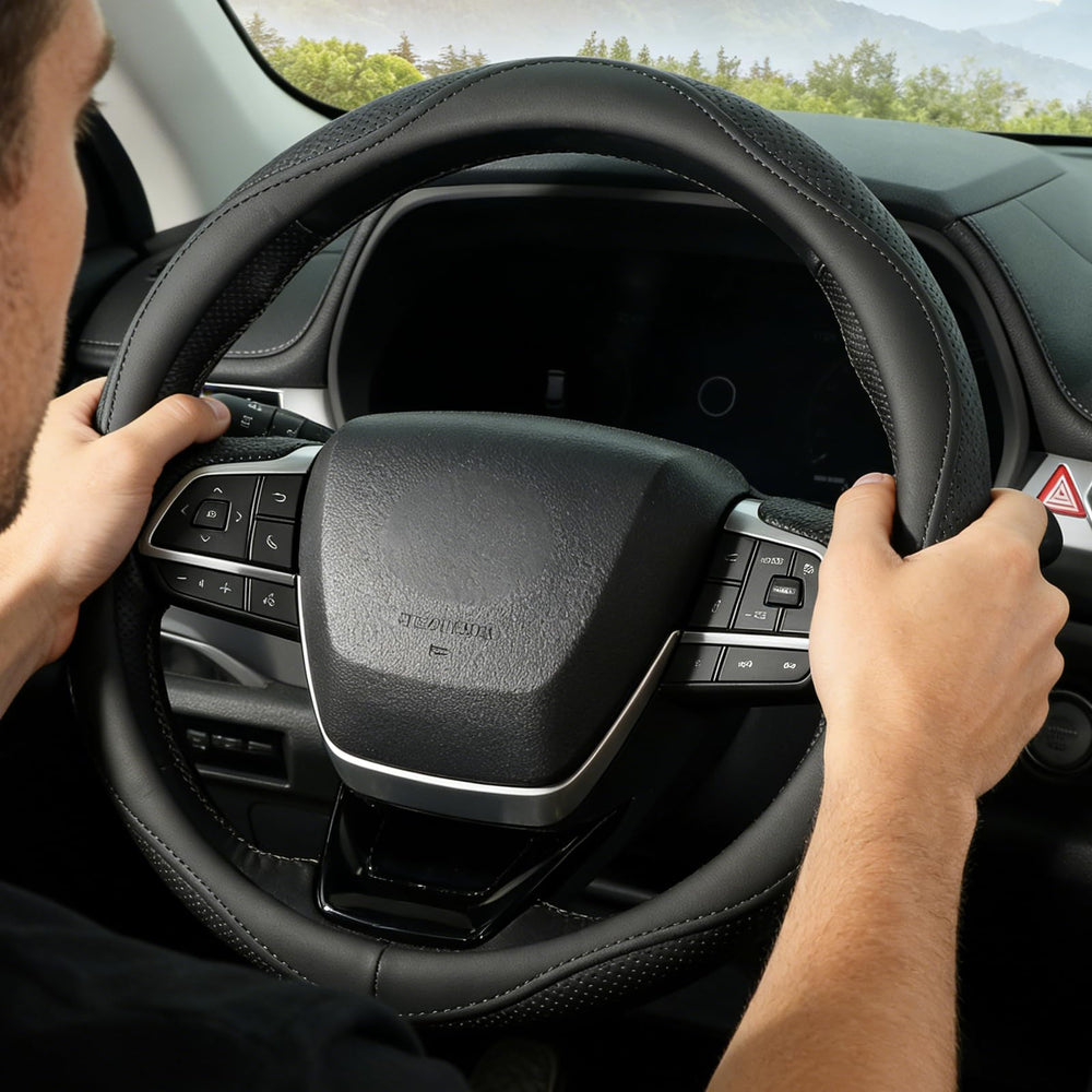 KAFEEK cover installed on steering wheel demonstrating improved grip