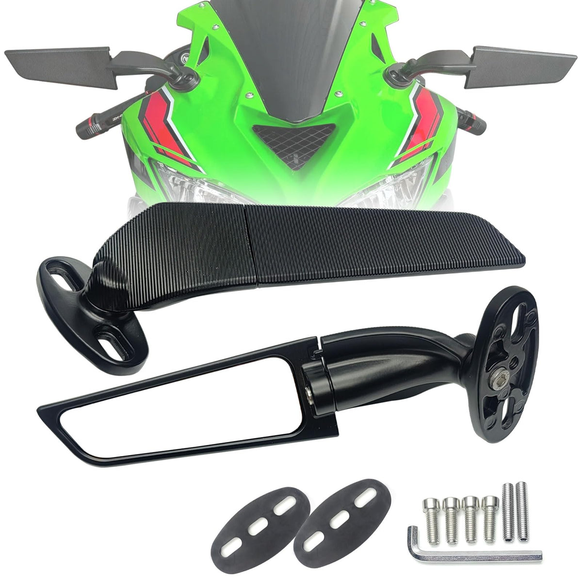 KAIQIVEM front view on Ninja motorcycle showing sleek styling and improved visibility