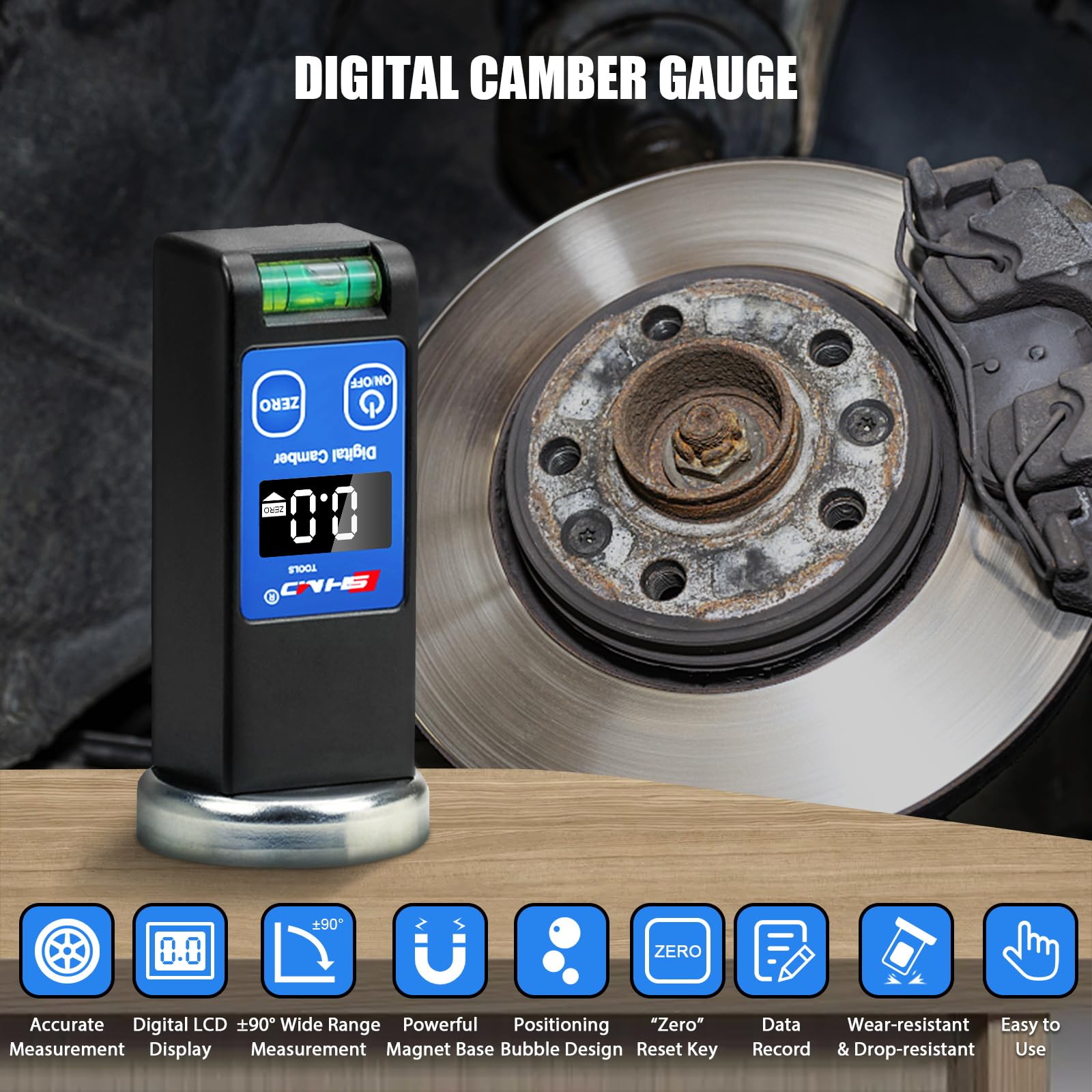 KAISAL camber gauge backlit display clearly visible for low-light benefit
