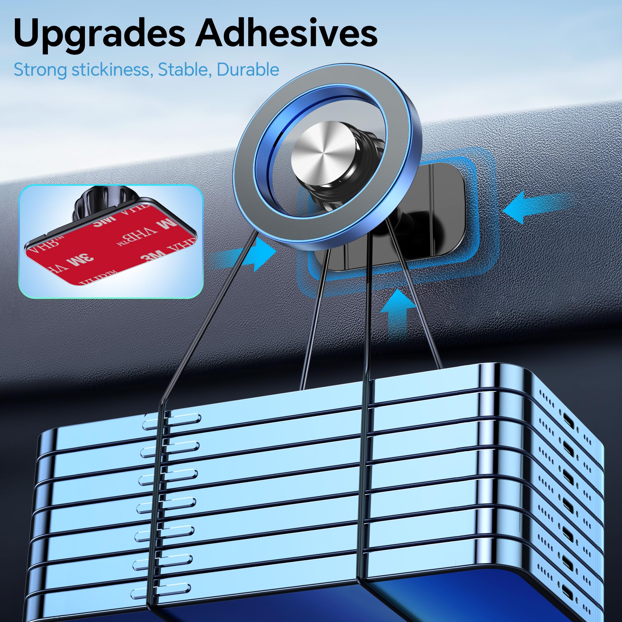 Kaistyle adhesive base on dashboard demonstrating strong stick force