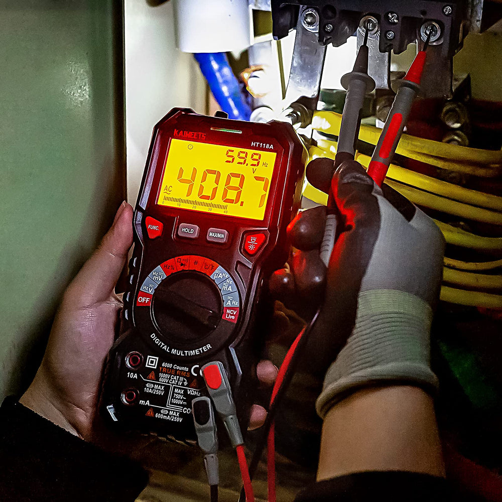 KAIWEETS meter held in hand showing compact size for portable field work