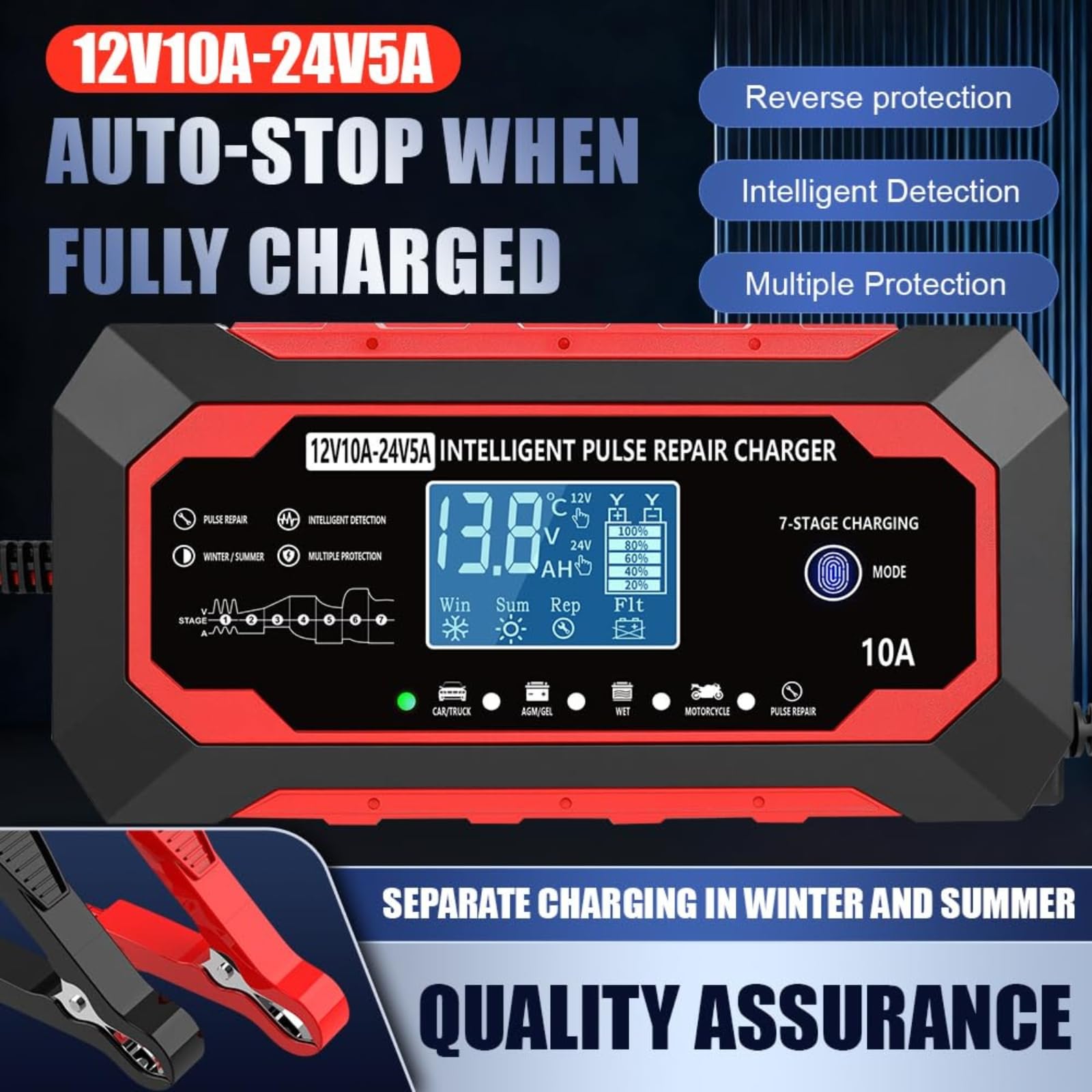 kalonwell in use attached to a car battery demonstrating reliable charging
