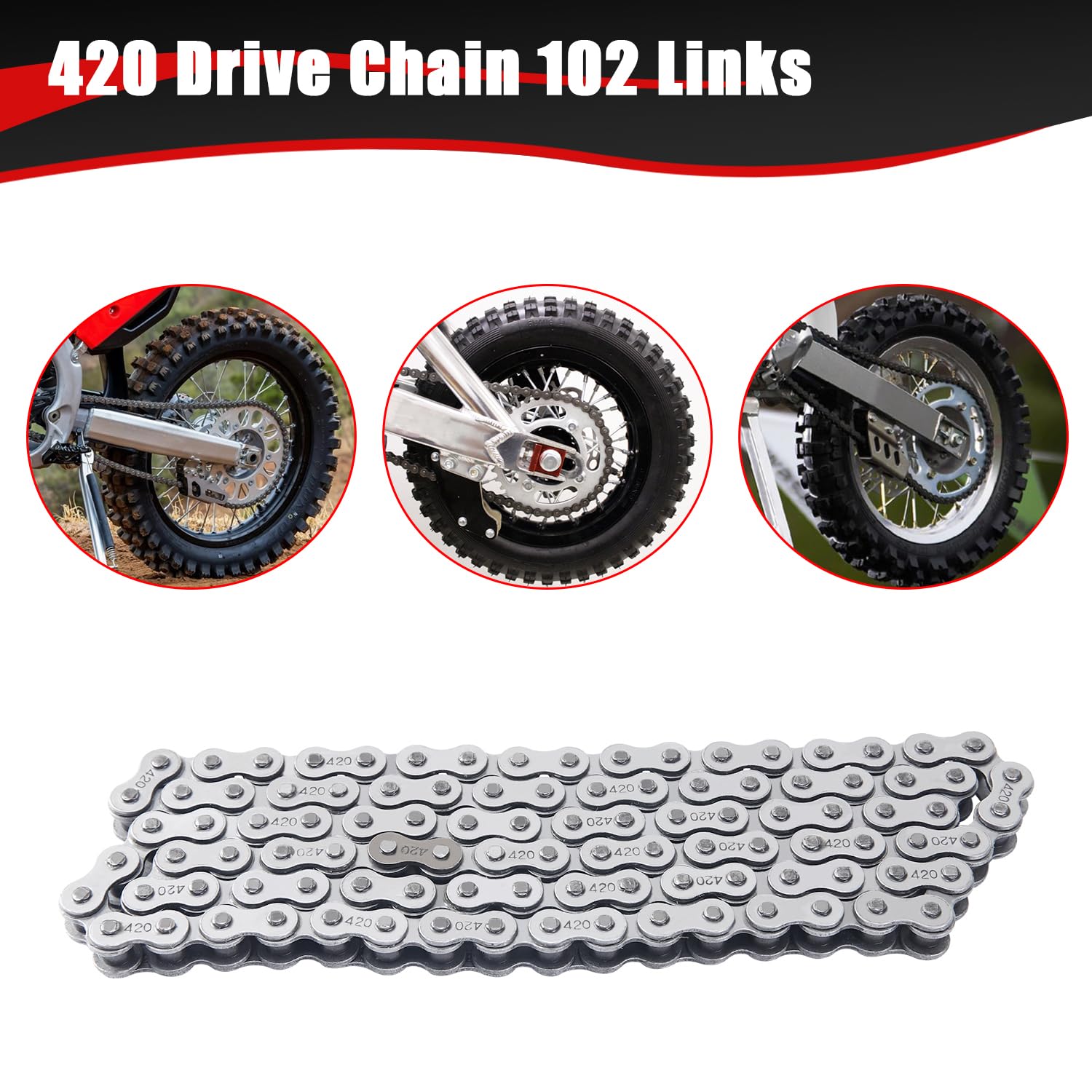 KAMIER full 102-link 420 chain stretched out, easy to measure and cut