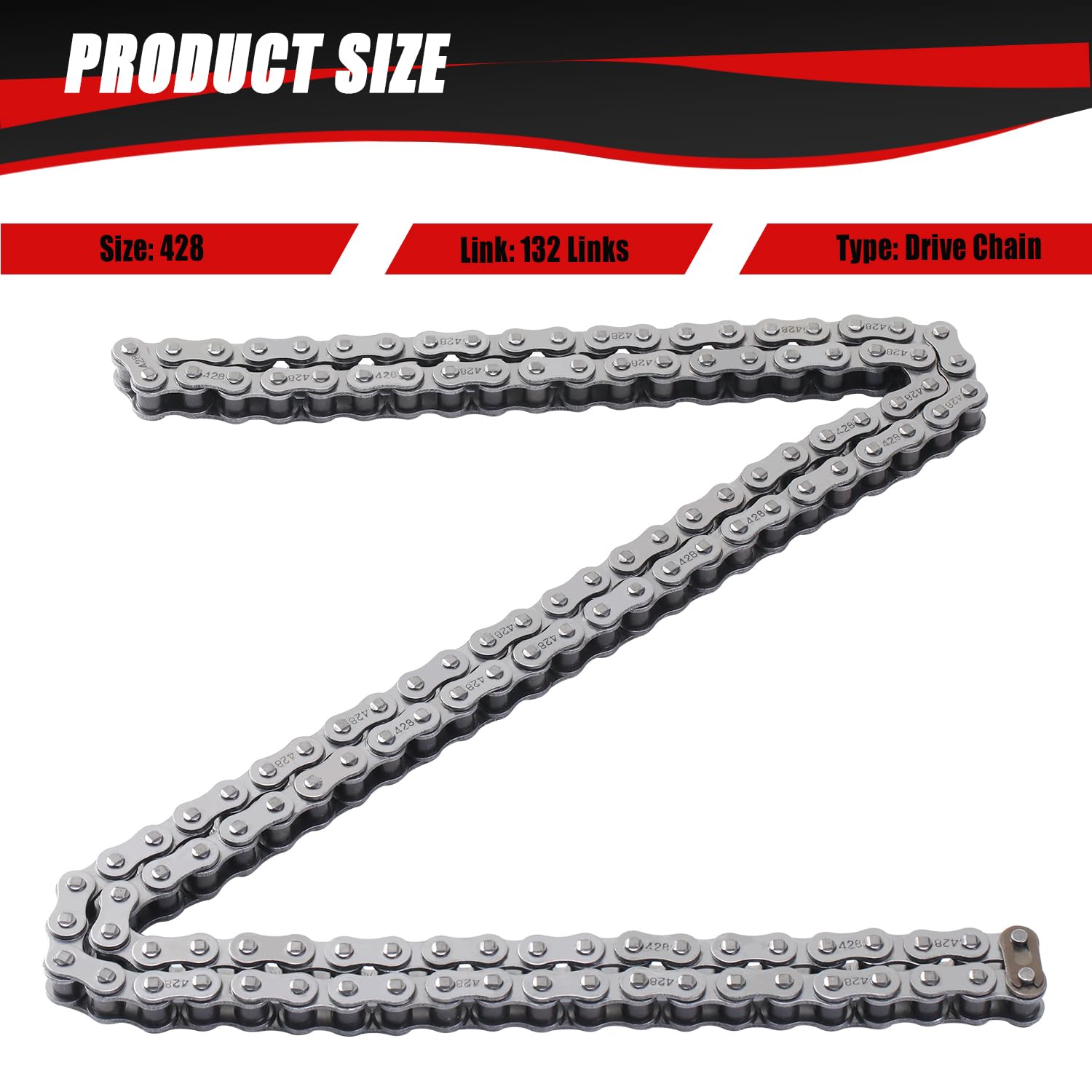 KAMIER chain beside ruler showing 132 links for accurate sizing and easy measurement