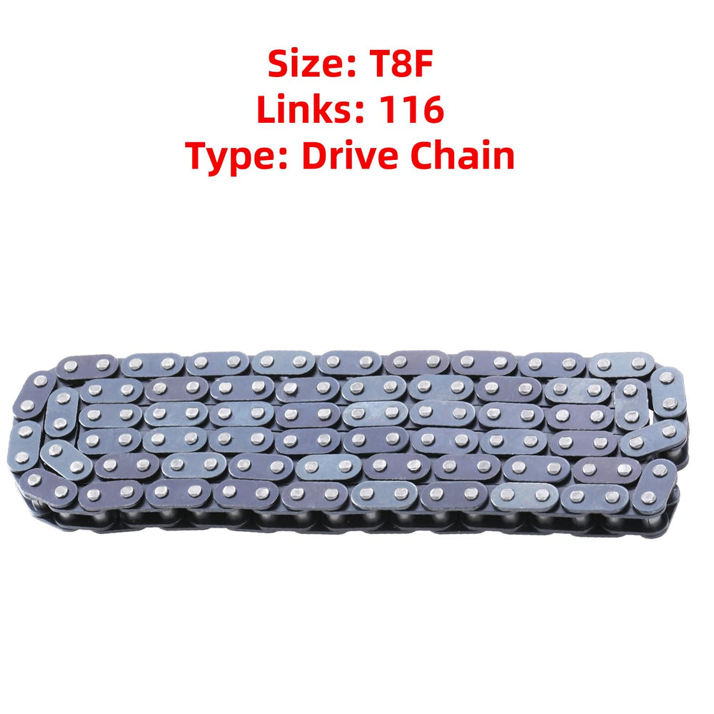 KAMIER chain laid beside ruler showing 116-link length for flexible sizing