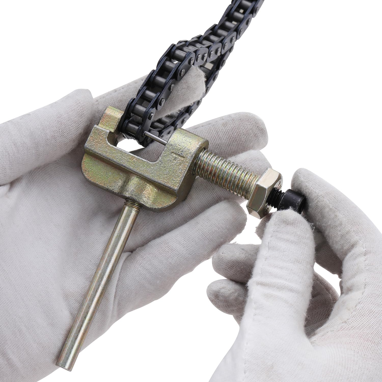 KAMIER chain mounted on a pocket bike sprocket showing proper fit and alignment