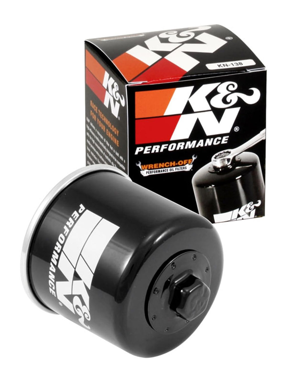K&N KN-138 front view showing durable canister and top threads for quick fit