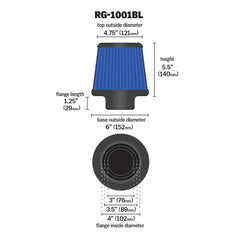 K&N RG-1001BL top view illustrating filter opening and performance benefit