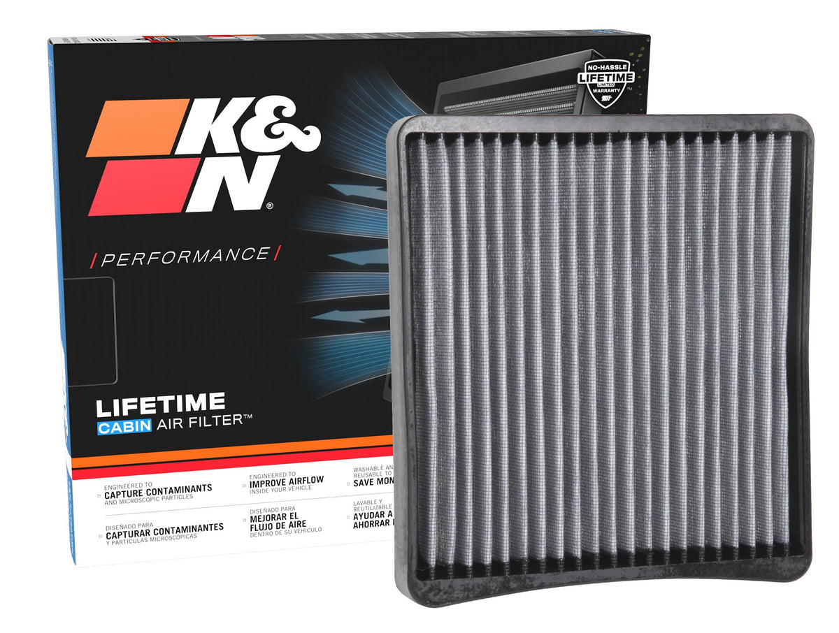 K&N front packaging showing VF2065 and lifetime washable benefit