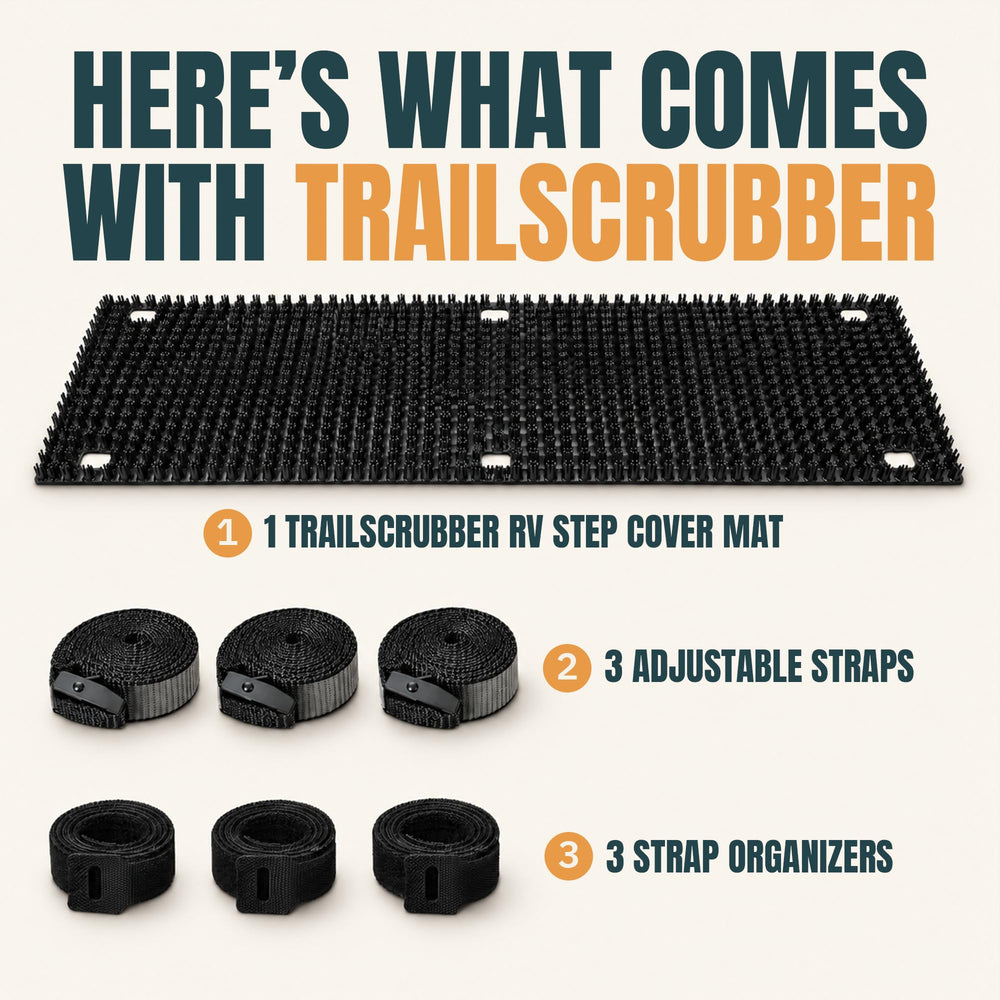 KANU GOODS TrailScrubber beside a measuring tape showing fit dimensions for buyers