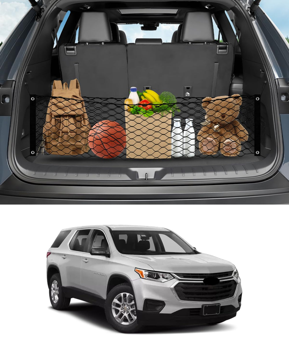 Karltys front packaging showing trunk net, secures cargo quickly
