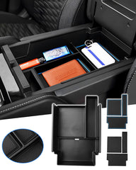 Karltys front view center console tray showing clean organized storage benefit