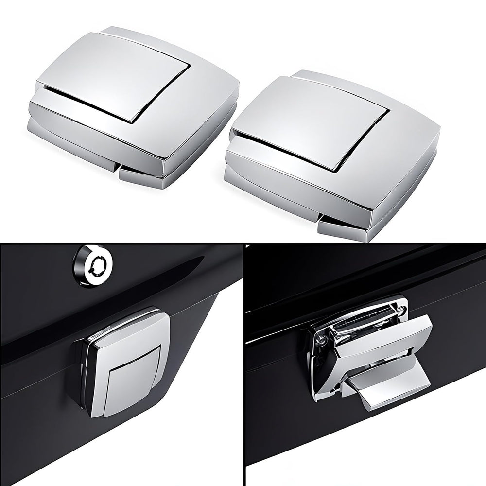 KASIMT latches on parked Harley touring bike showing improved appearance and reliability