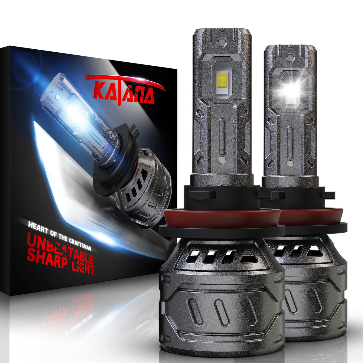 Katana front view of packaged bulb showing plug-and-play benefit