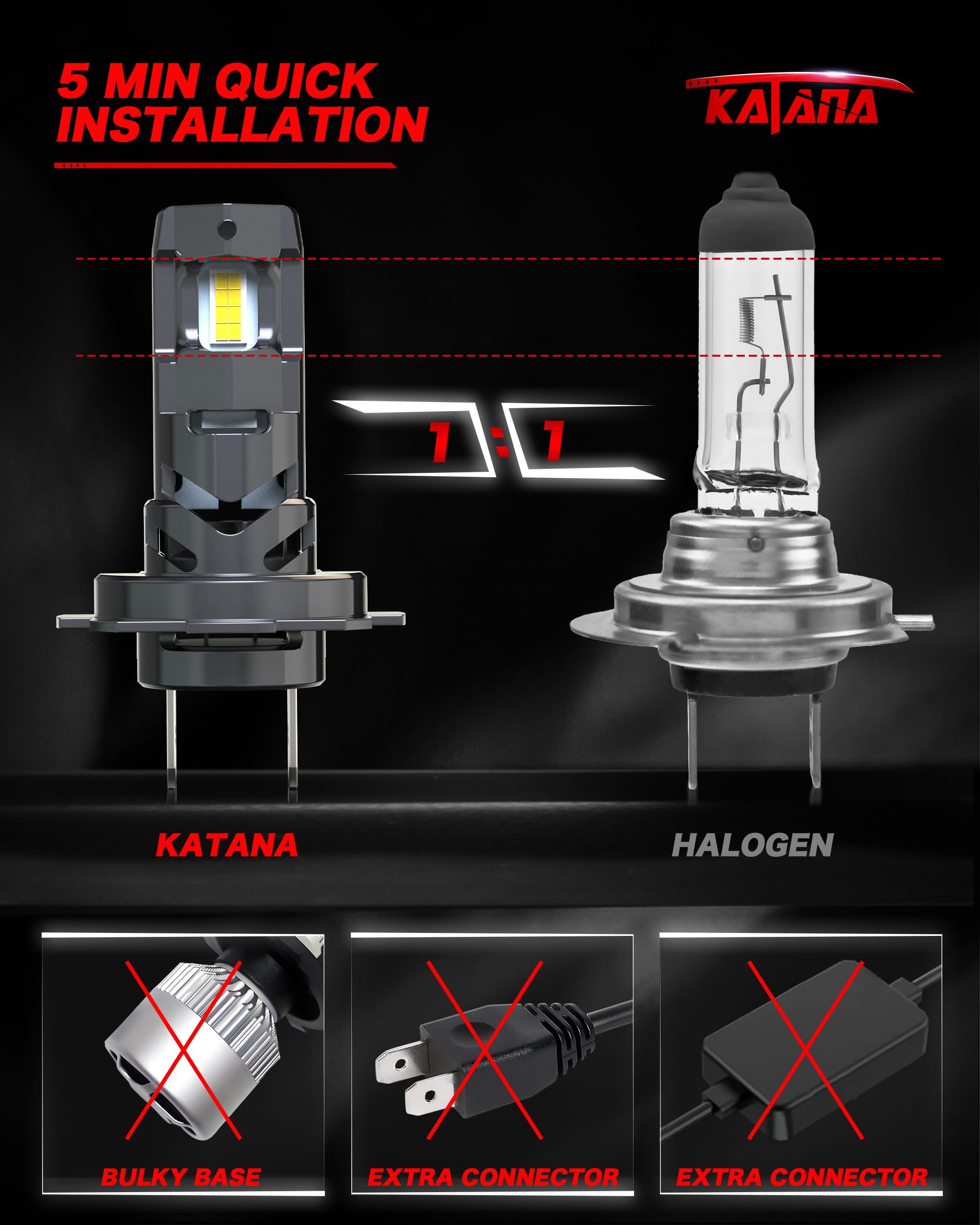 Katana installed in headlight demonstrating easy plug-and-play benefit
