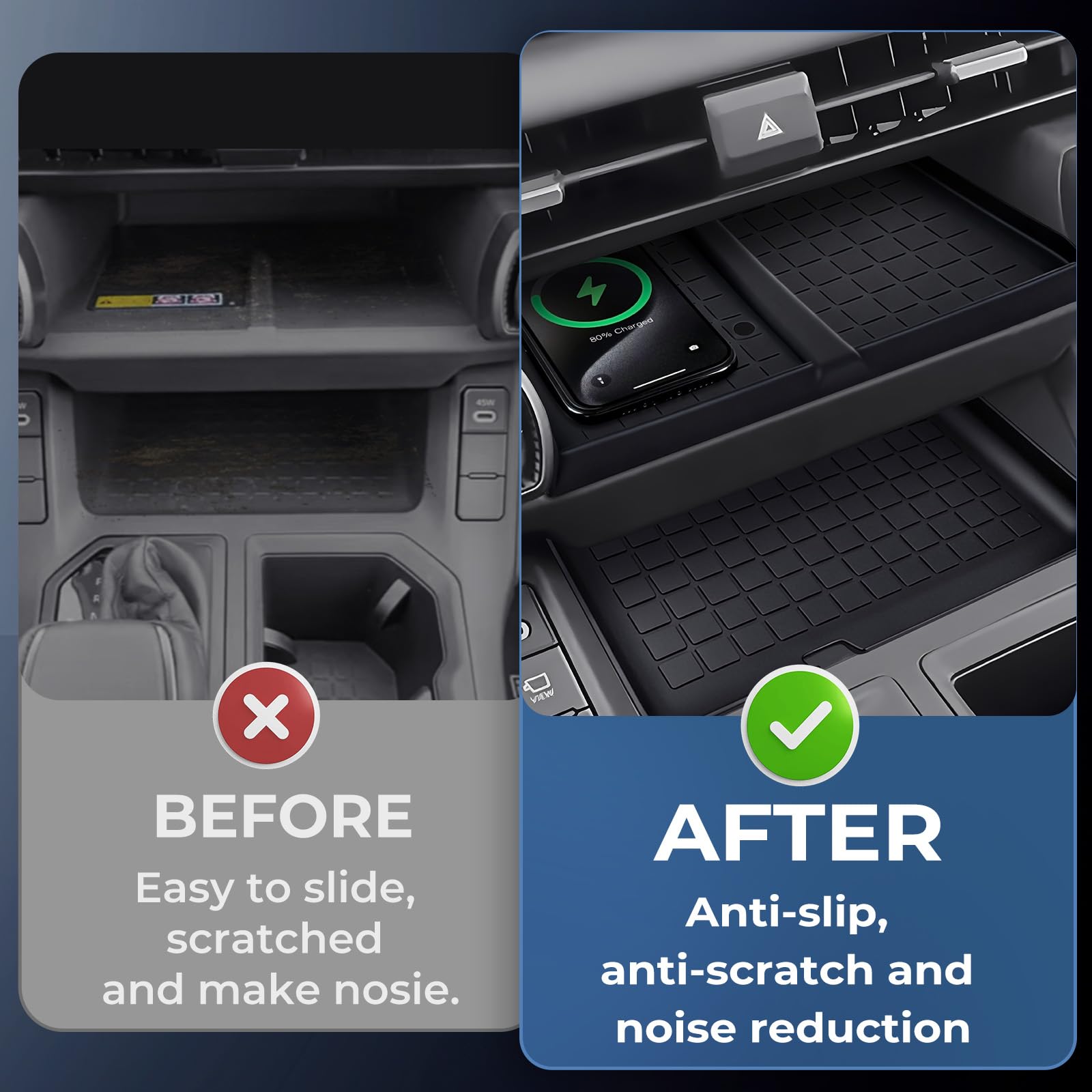 Katorn center console mat detail reducing rattles and mess