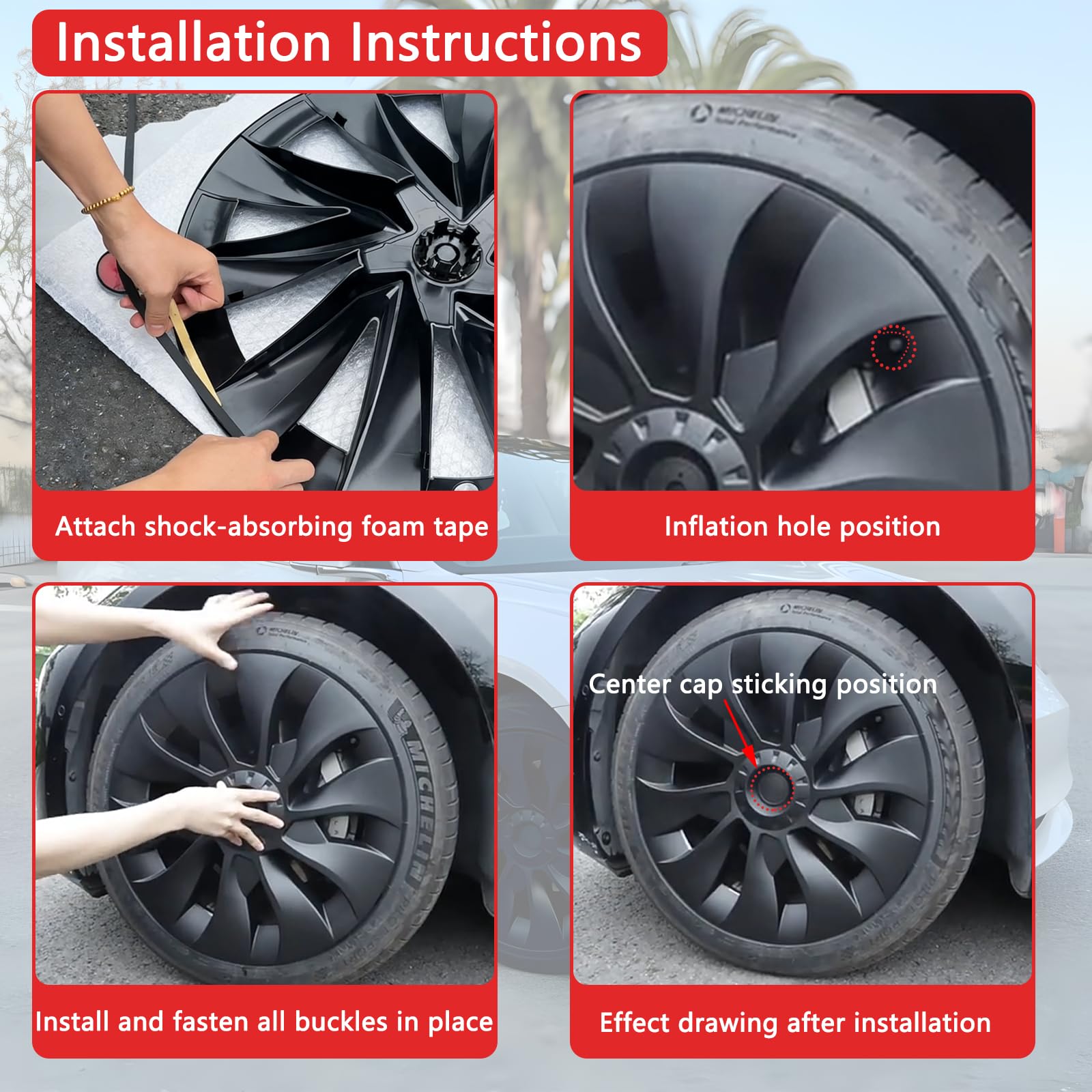 KAVANIC wheel cover mounted on Tesla Model 3 wheel demonstrating fit and easy installation