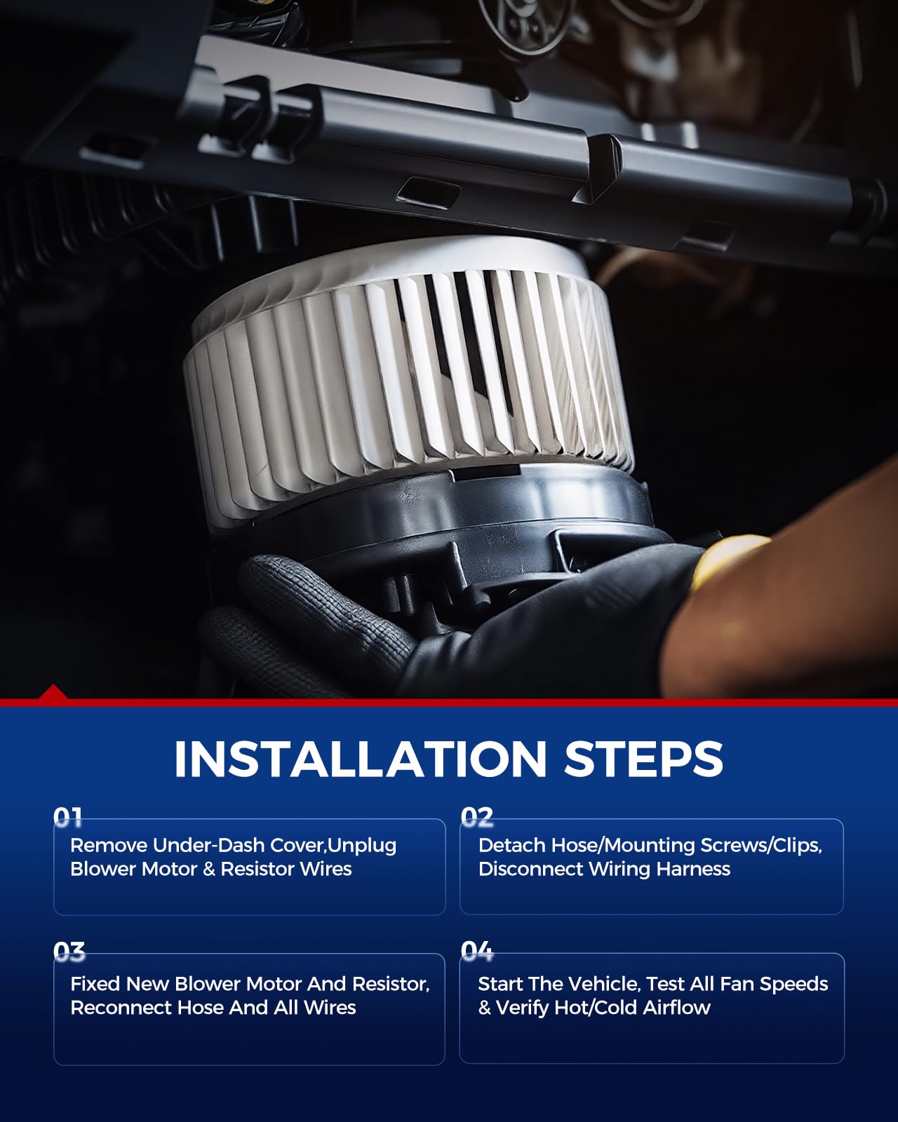 KAX blower motor in a garage during install illustrating straightforward replacement