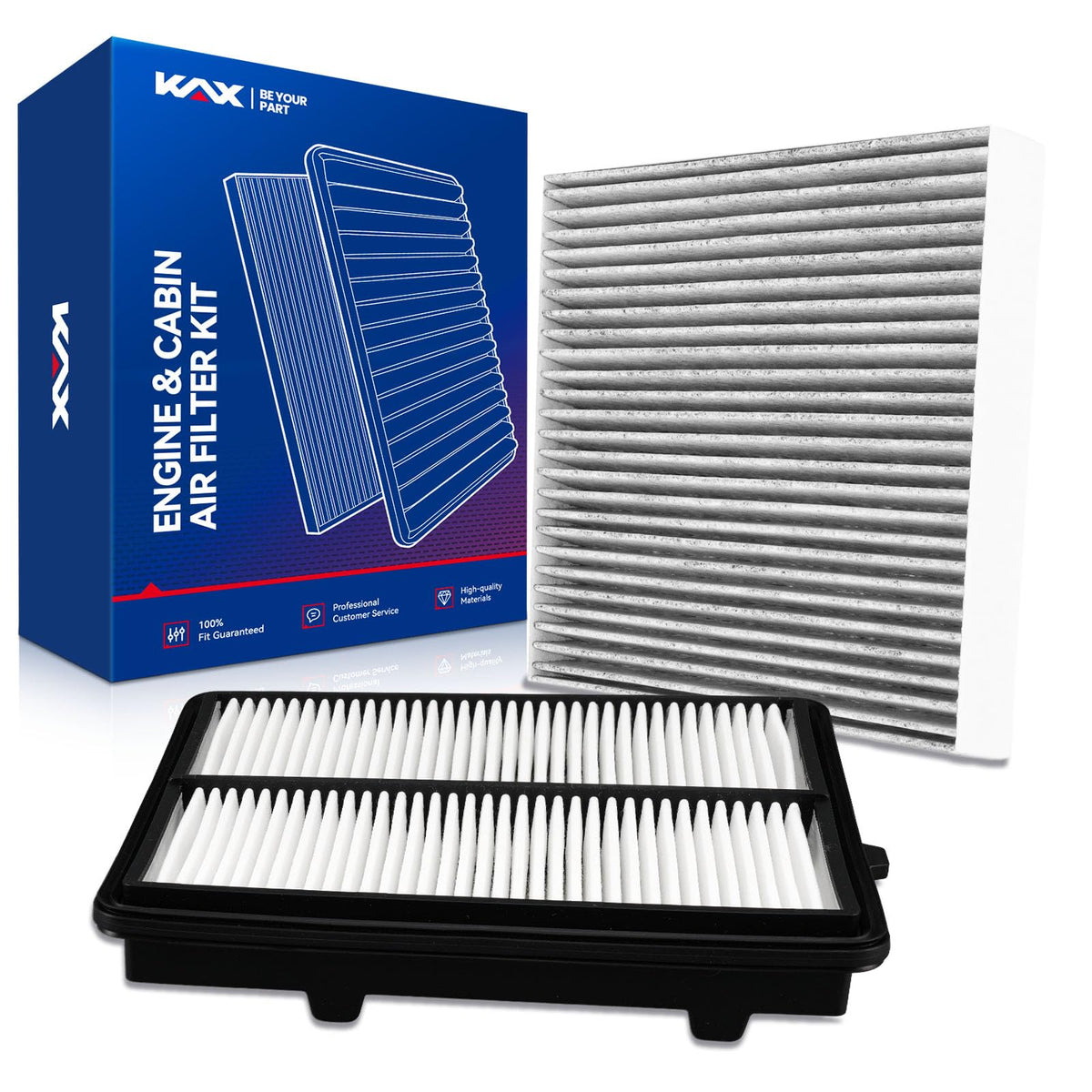 KAX front packaging showing both engine and cabin filters for quick purchase