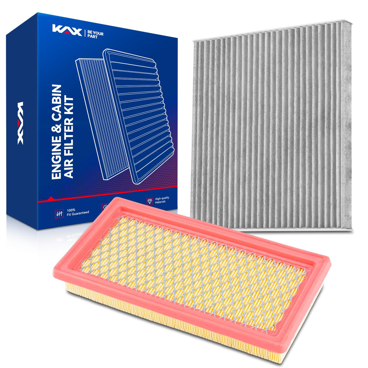 KAX front packaging showing both engine and cabin filters and clear fitment