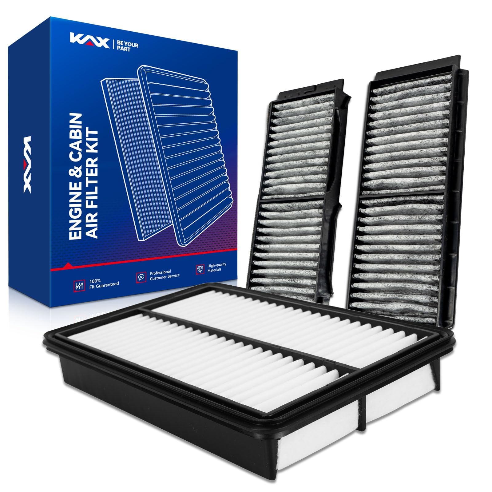 KAX front packaging showing both engine and cabin filters for fast replacement