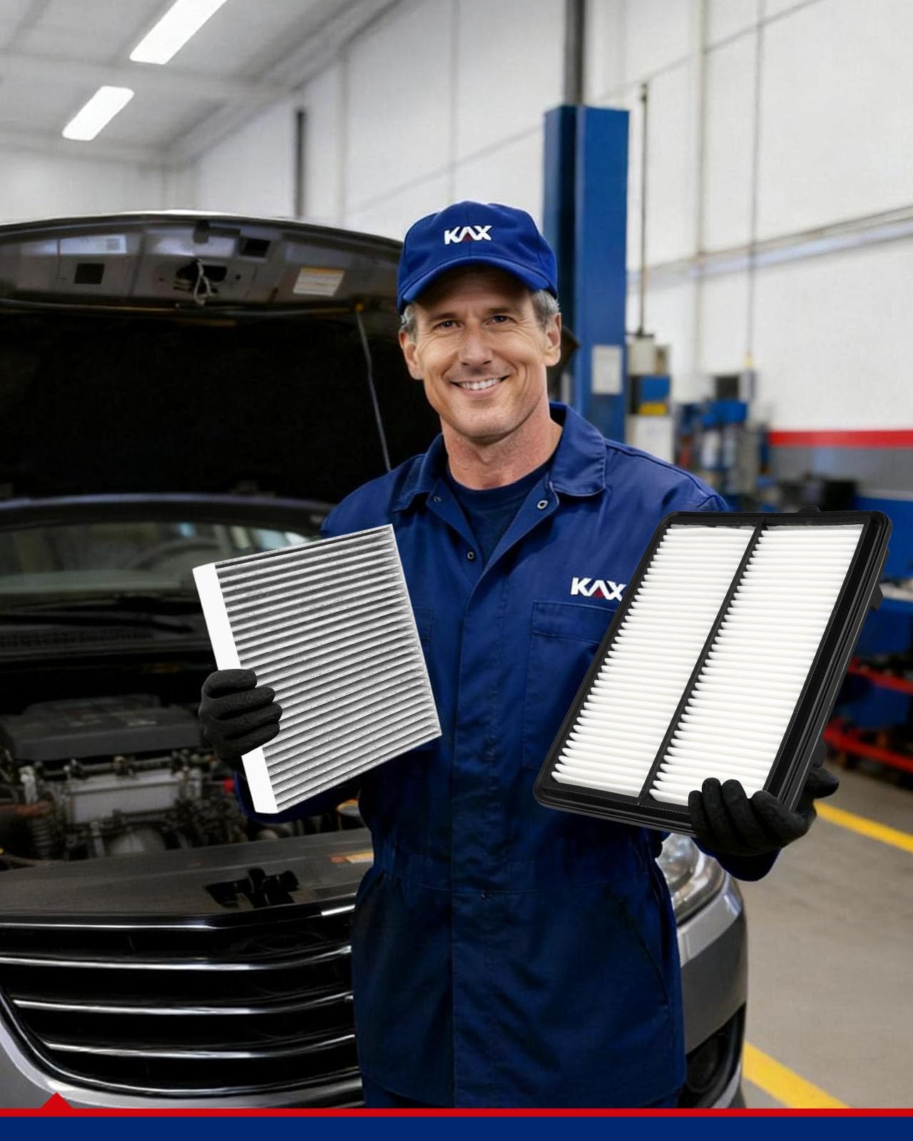 KAX driver replacing filters under hood showing convenient maintenance