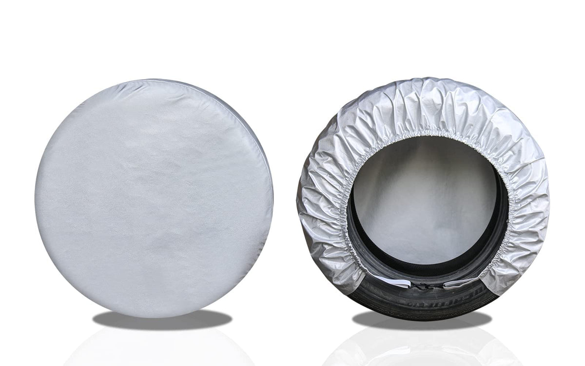 kayme front packaging showing two tire covers and storage bag for easy transport