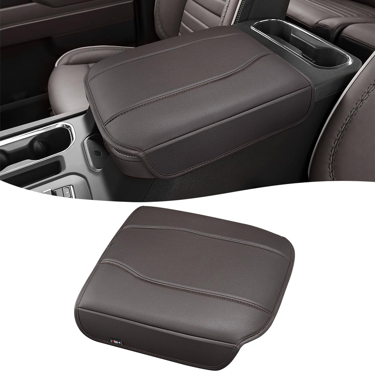KBH front view of brownstone armrest cover showing sleek fit and protection