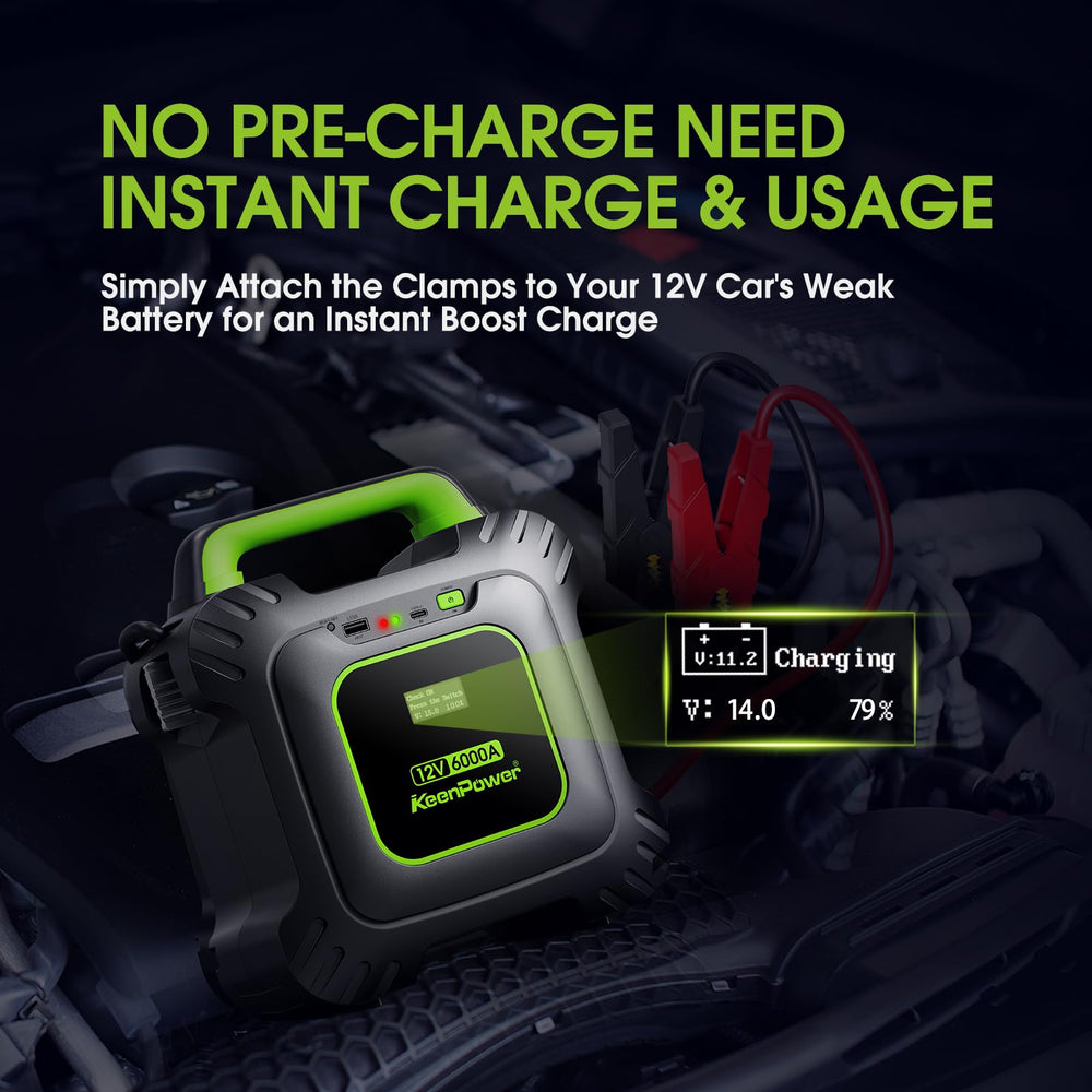 KeenPower jump starter in use starting a car quickly for confident vehicle recovery