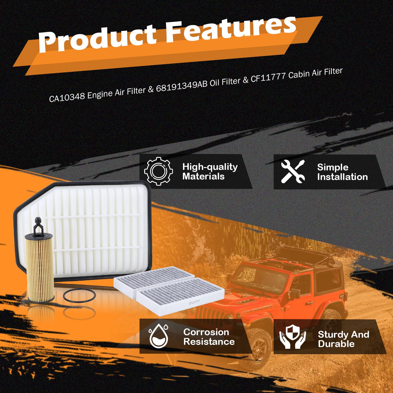 Kefly filters installed under Jeep Wrangler JK hood for reliable fitment