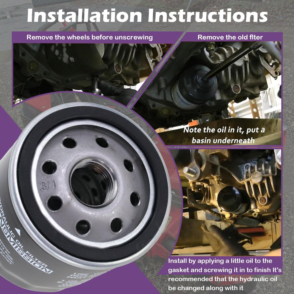 Kefly oil filter installed on mower demonstrating quick-service benefit