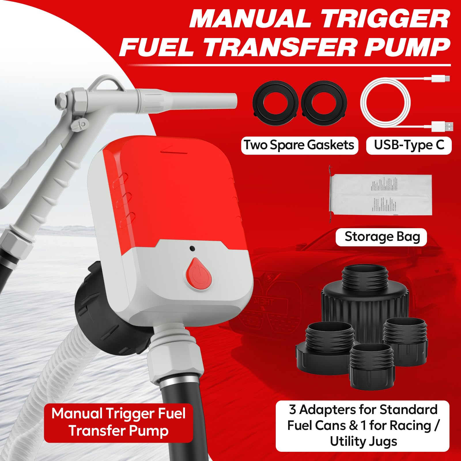 keimi pump in use with gas can demonstrating tidy, spill-reduced refueling