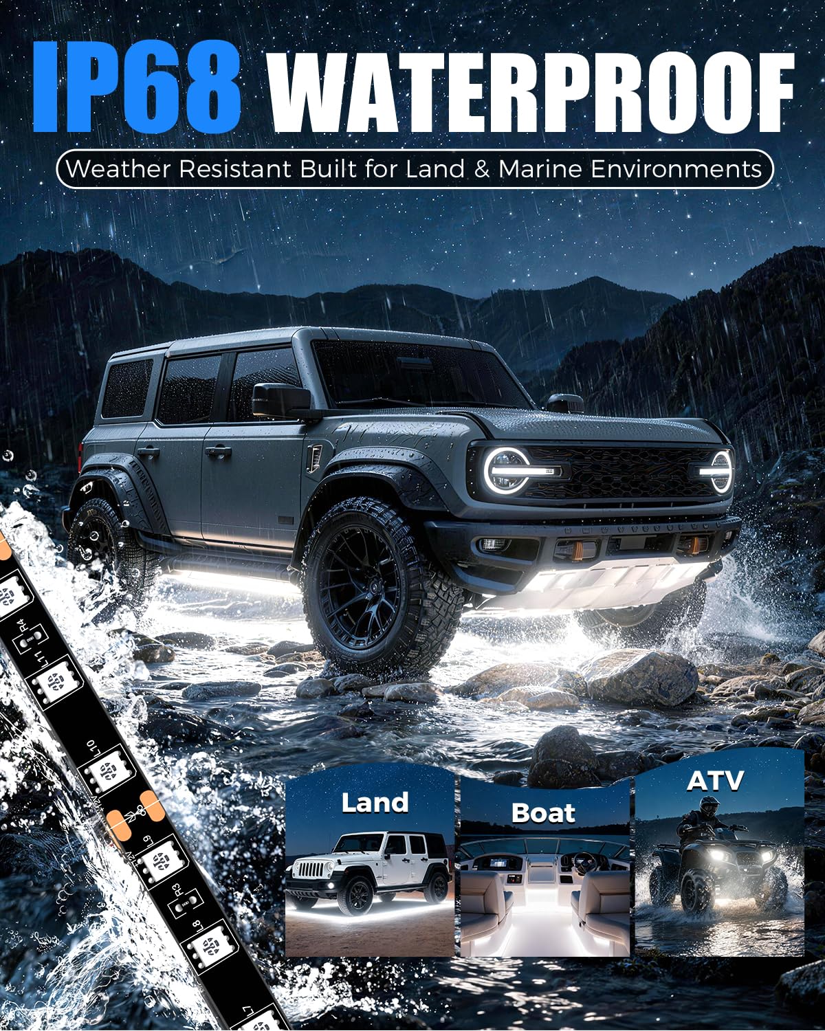 Keiurot installed under car creating waterproof underglow for nighttime visibility
