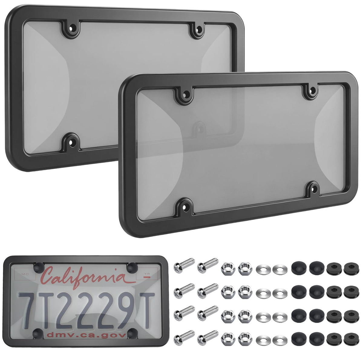 KEKTNP clear frame front view showing full plate visibility and sleek protection