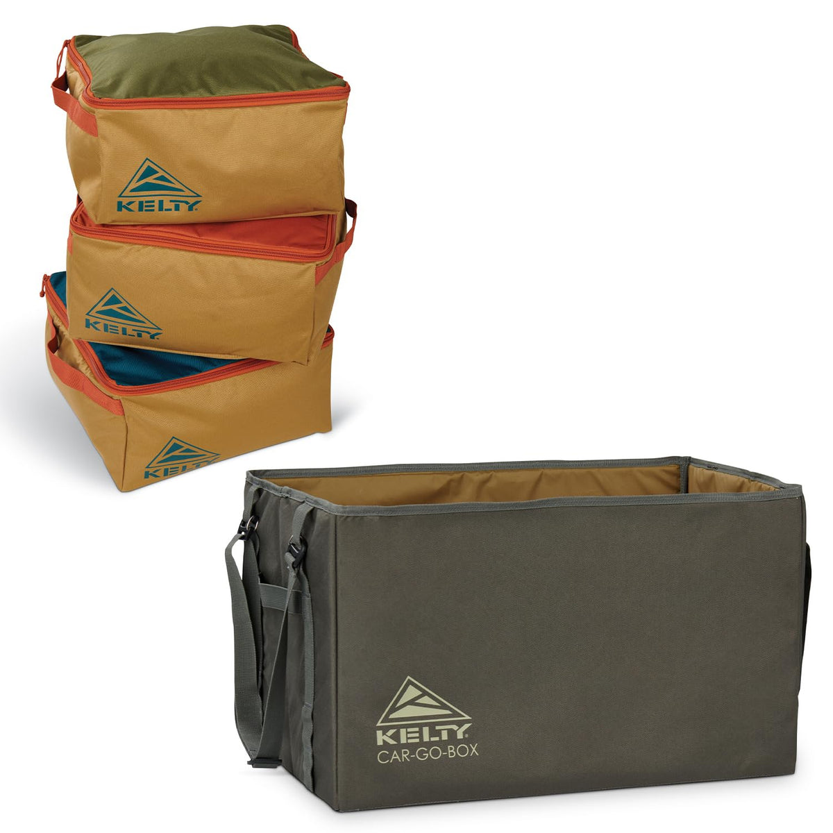 Kelty front view of cargo box showing carry handles and structured case for easy transport